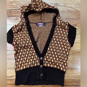 Retro juniors cropped sweater vest top brown / hood. Juniors size S NWOT